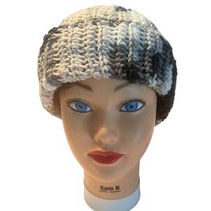 Handmade Crochet Long Slouchy Unisex Striped Hat Black & Gray NWOT